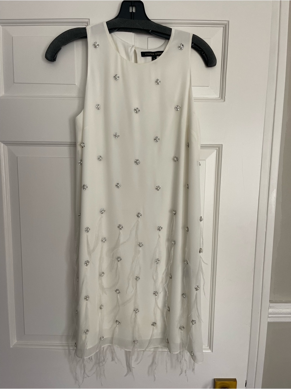Cynthia Steffe Ivory Beaded Feather-Hem Shift Dress